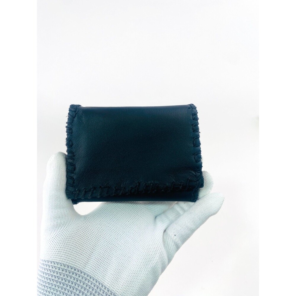 Unisex Black Leather and Suede Raw Edge Whipstitch Trifold Wallet Handmade